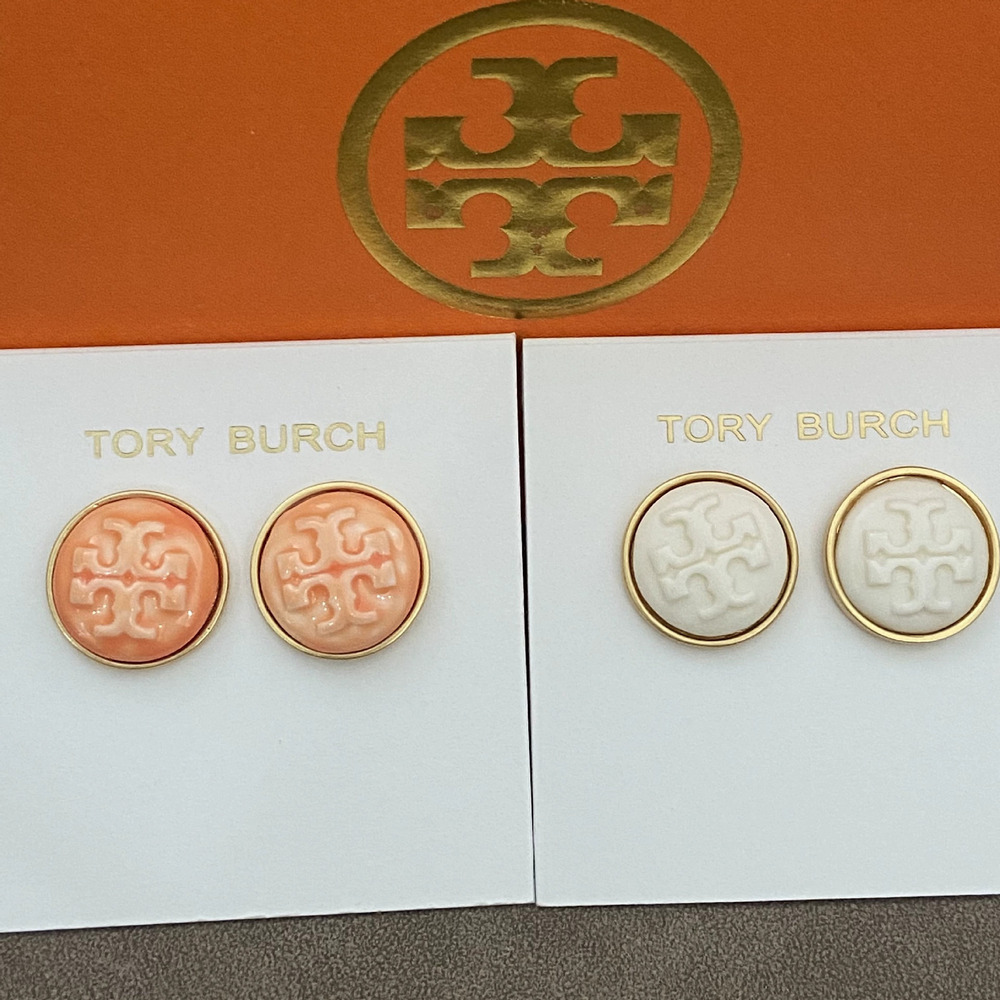 Tory Burch Pair Candy Color Round Geometric Resin Metal Earrings